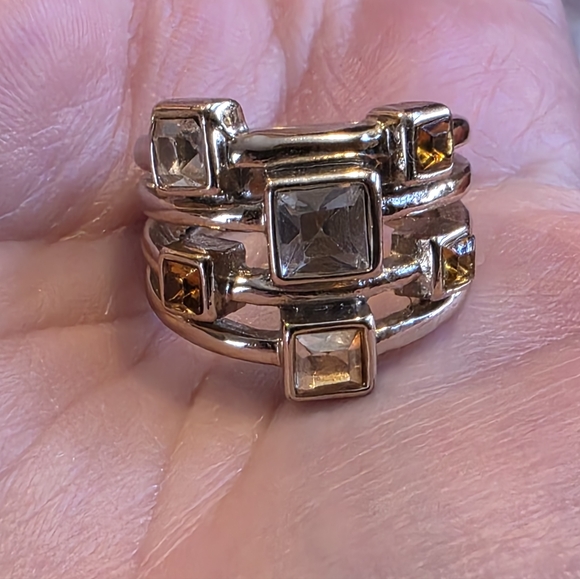 Silver Faux Gemstone Stack Ring Sz 7 - Picture 2 of 4